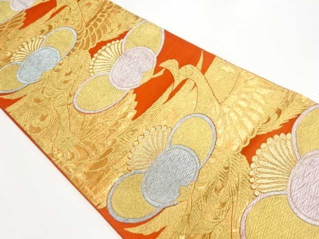 鳳凰に花模様織出し袋帯